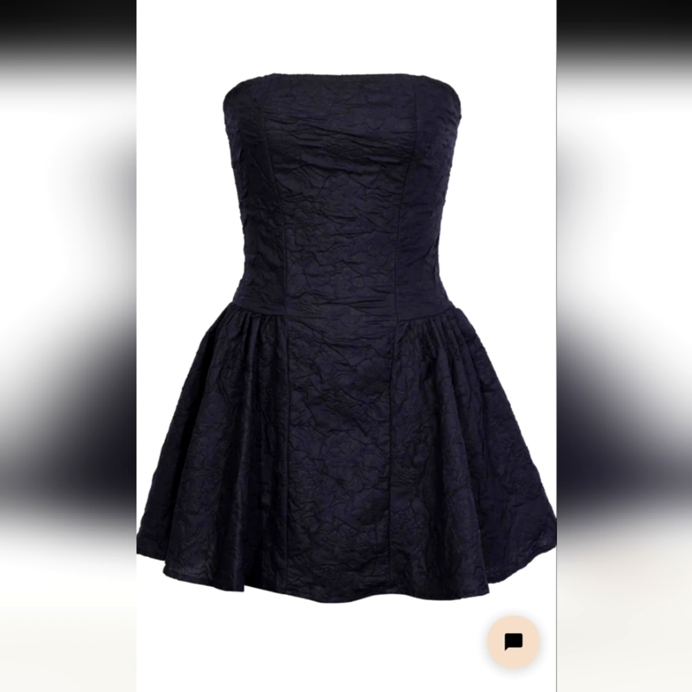 Jacquard Fitted Ruffle Hem Strapless Mini Dress